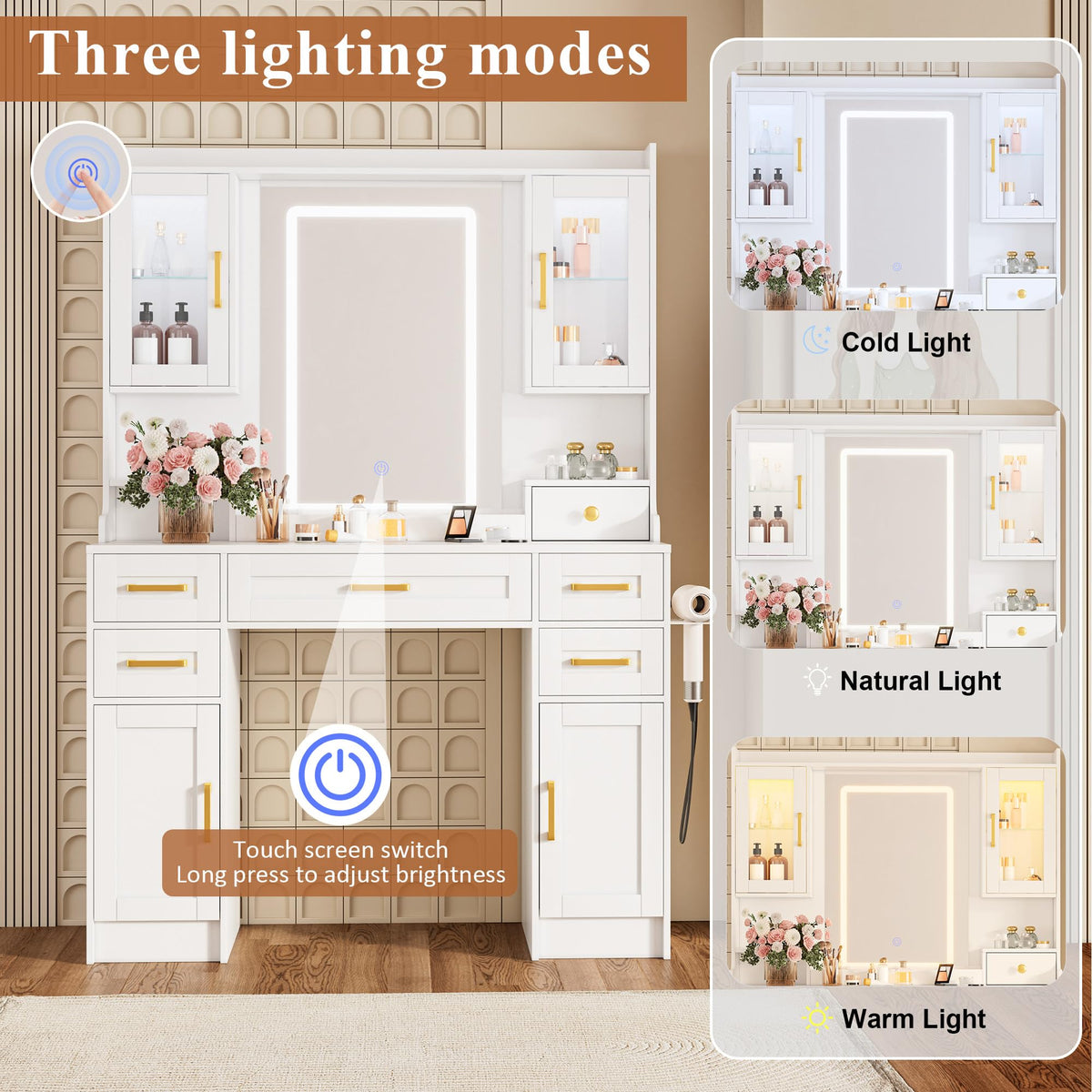 Vanity Desk with Mirror and LED Lights N887734
