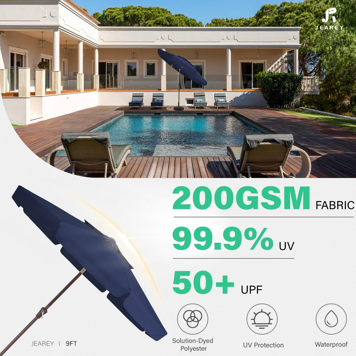 9ft 2-Tier Patio Umbrella, Crank Tilt, Navy Blue Y540