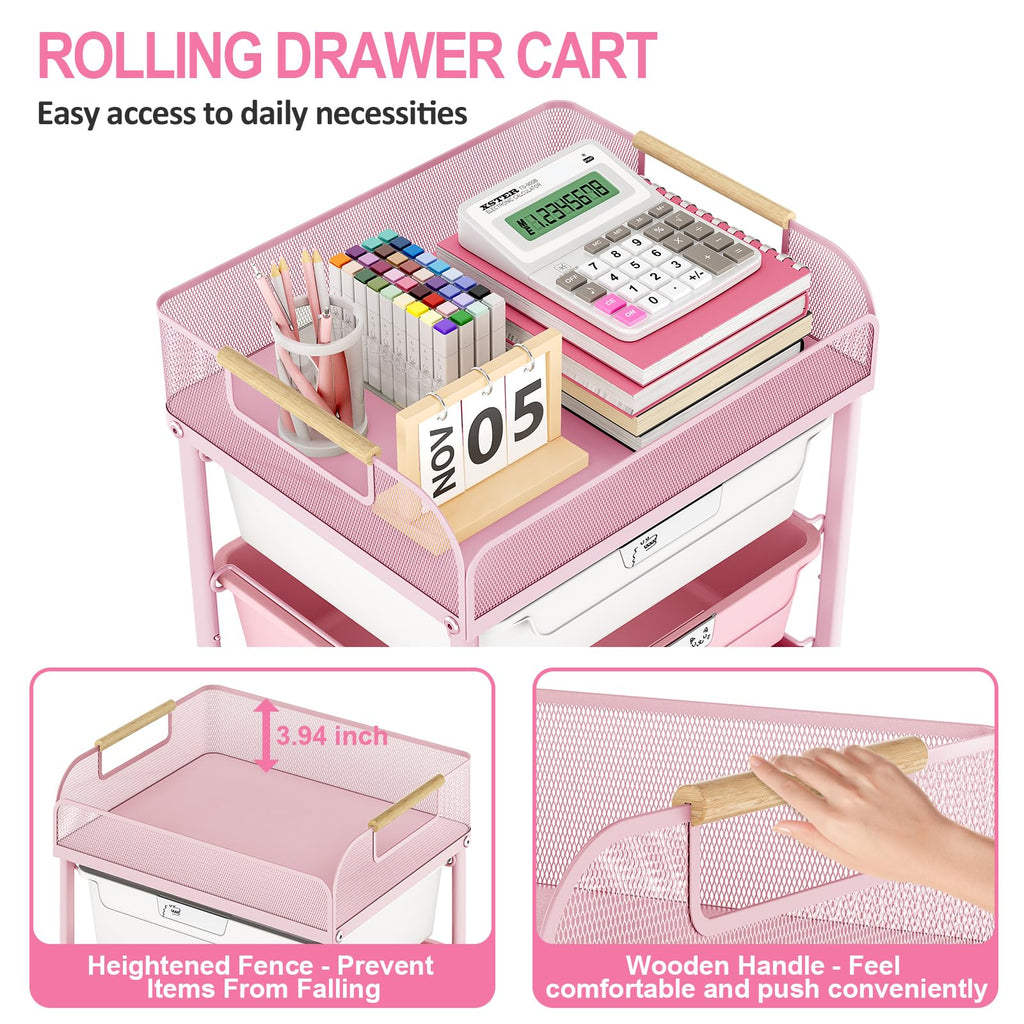 4-Drawer Rolling Storage Cart with Mesh Top L44165