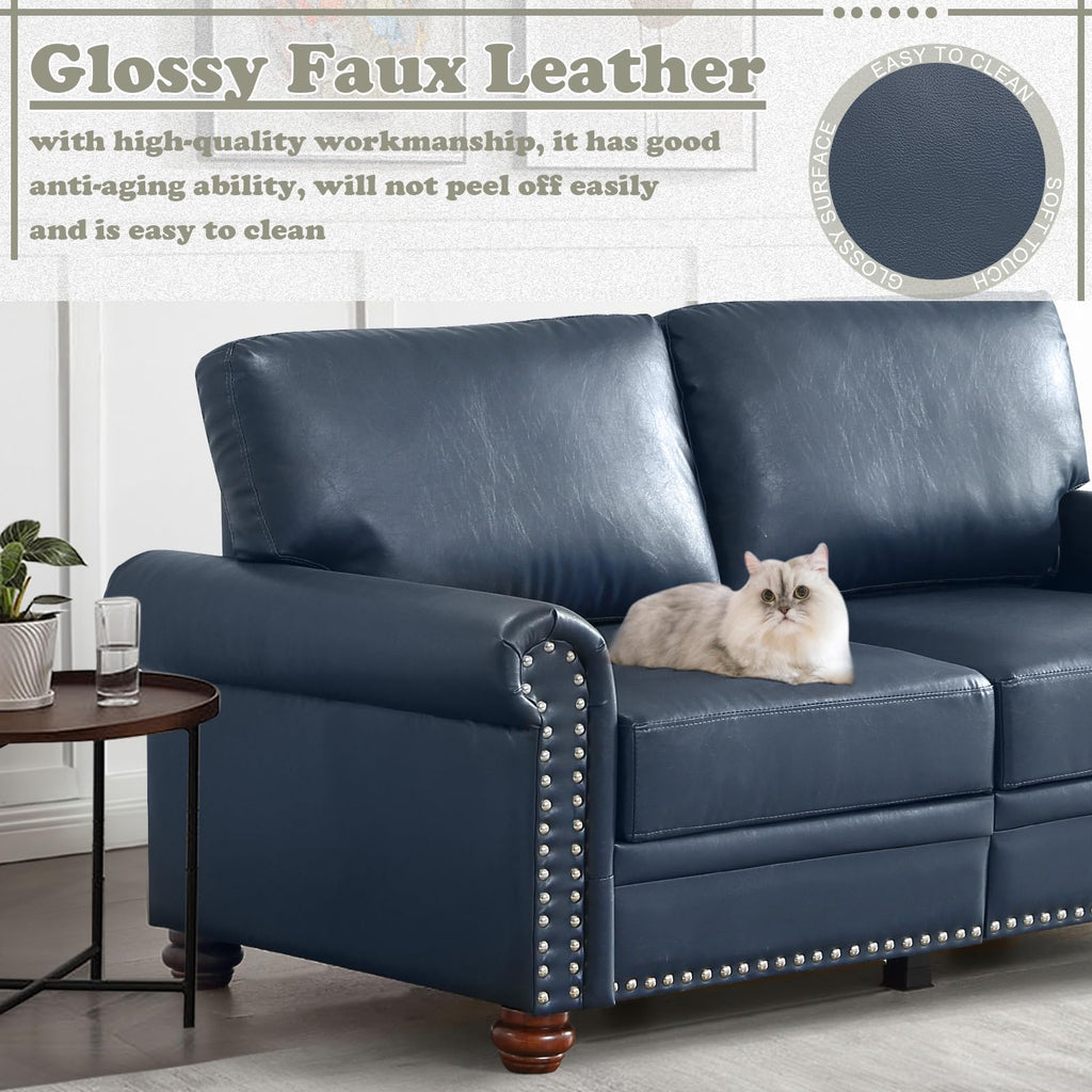 Navy Blue PU Leather Storage Loveseat Sofa L38040