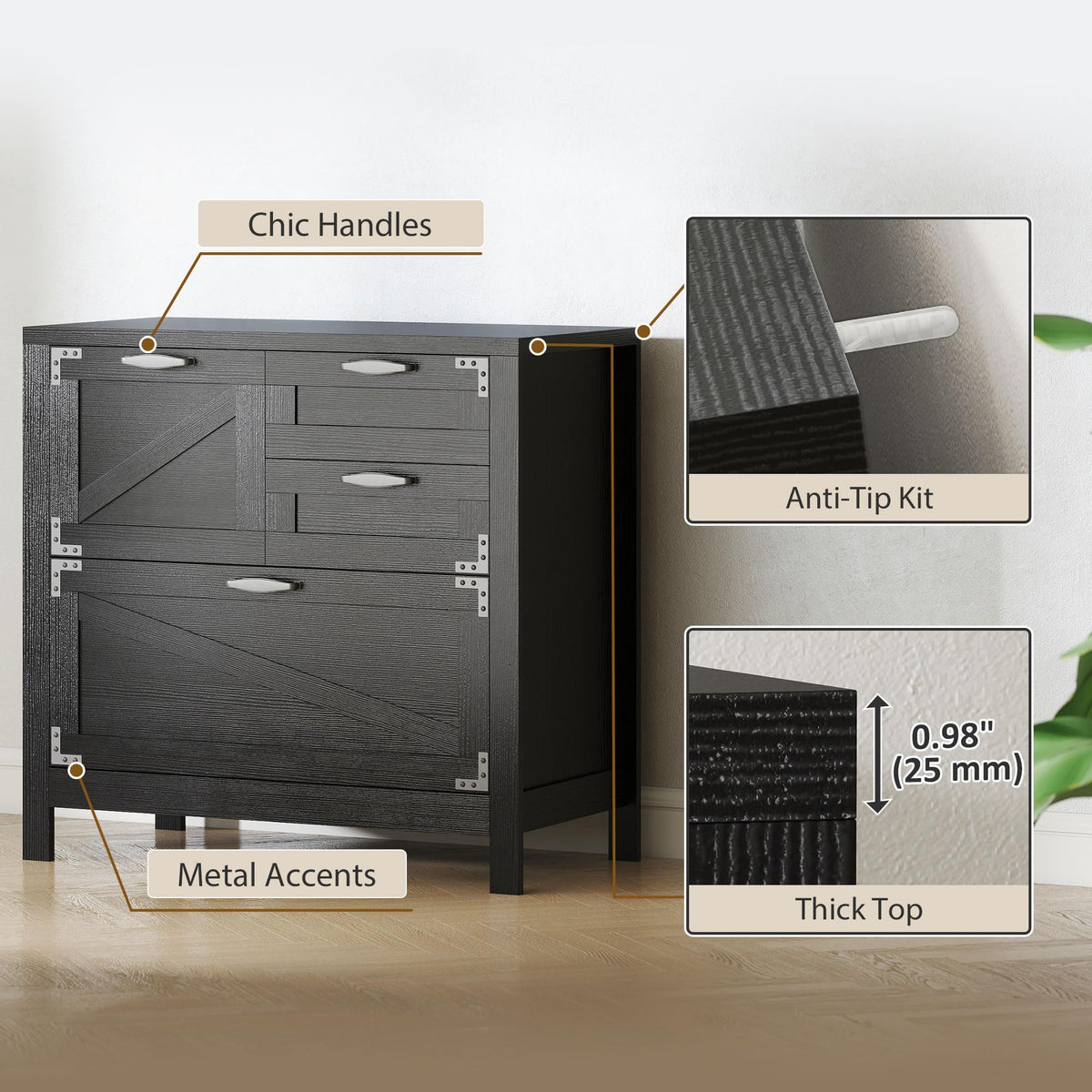 Black 4 Drawer File Cabinet A871