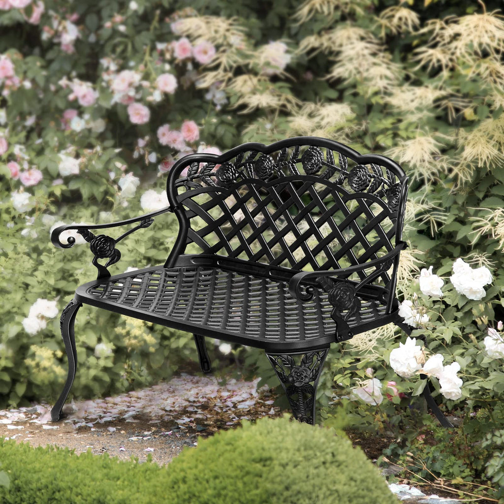 42.5" Black Cast Aluminum Outdoor Bench K711560