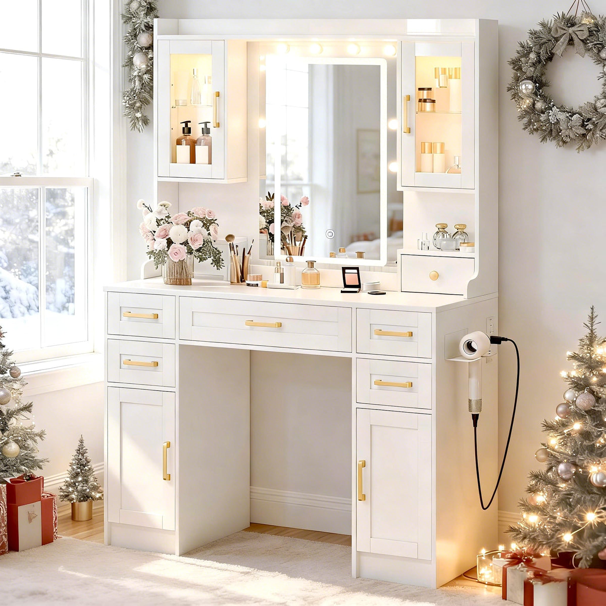 Vanity Desk with Mirror and LED Lights N887734