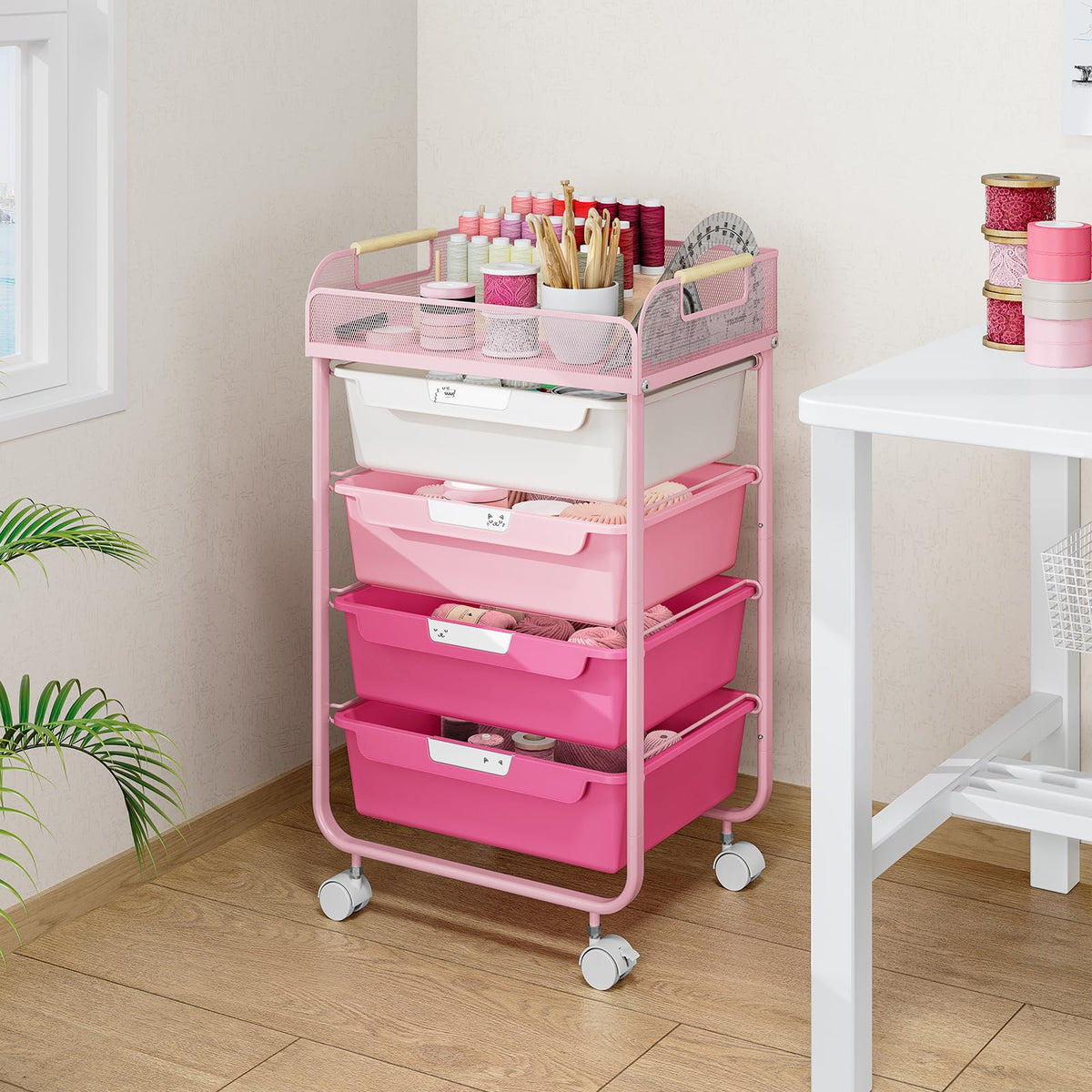 4-Drawer Rolling Storage Cart with Mesh Top L44165