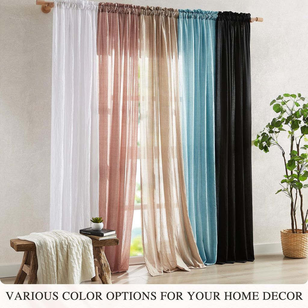 Blush Pink Sheer Cotton Linen Curtains 2 Panels L64043
