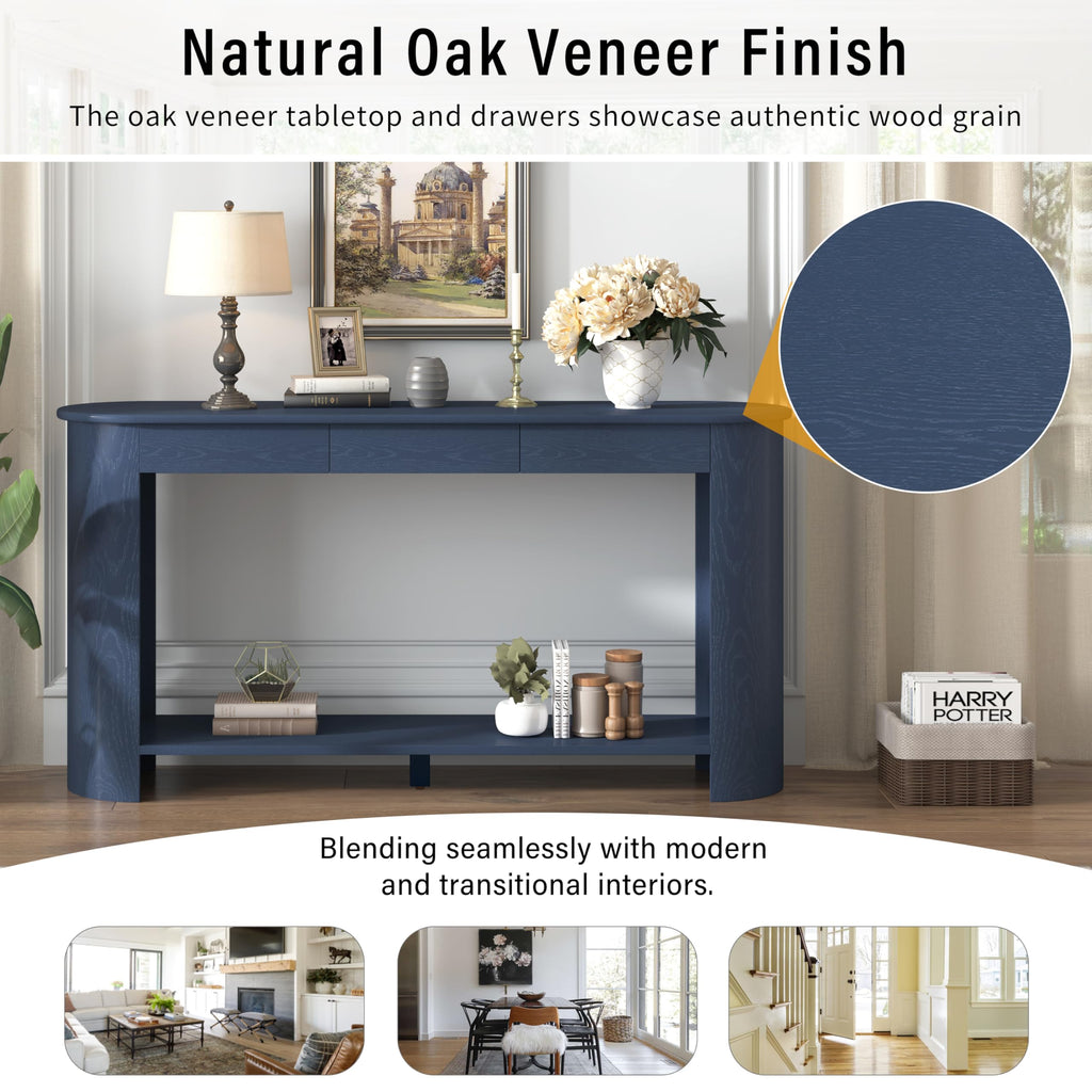 Curved Console Table with 3 Drawers and Bottom Shelf V12724