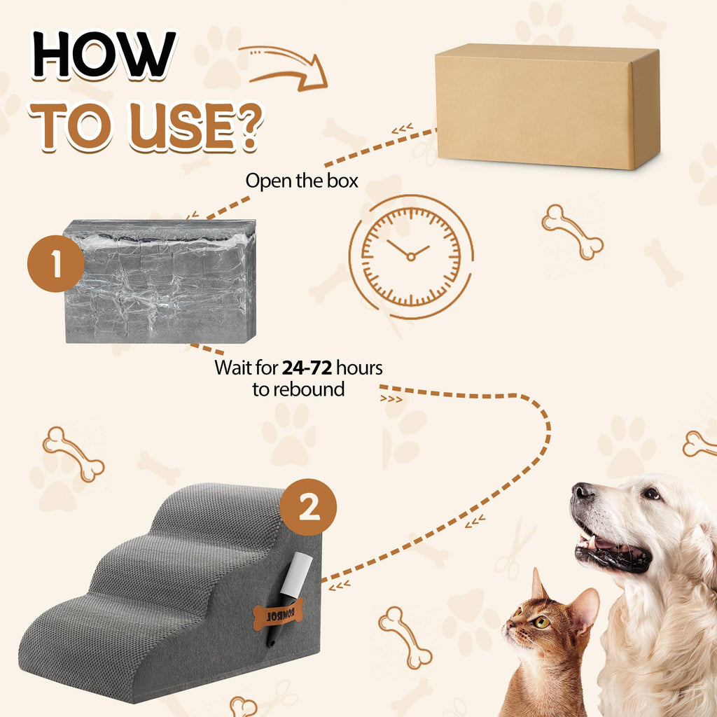 3-Steps Dog Stairs Ramp with Non-Slip Waterproof Fabric Cover B55245
