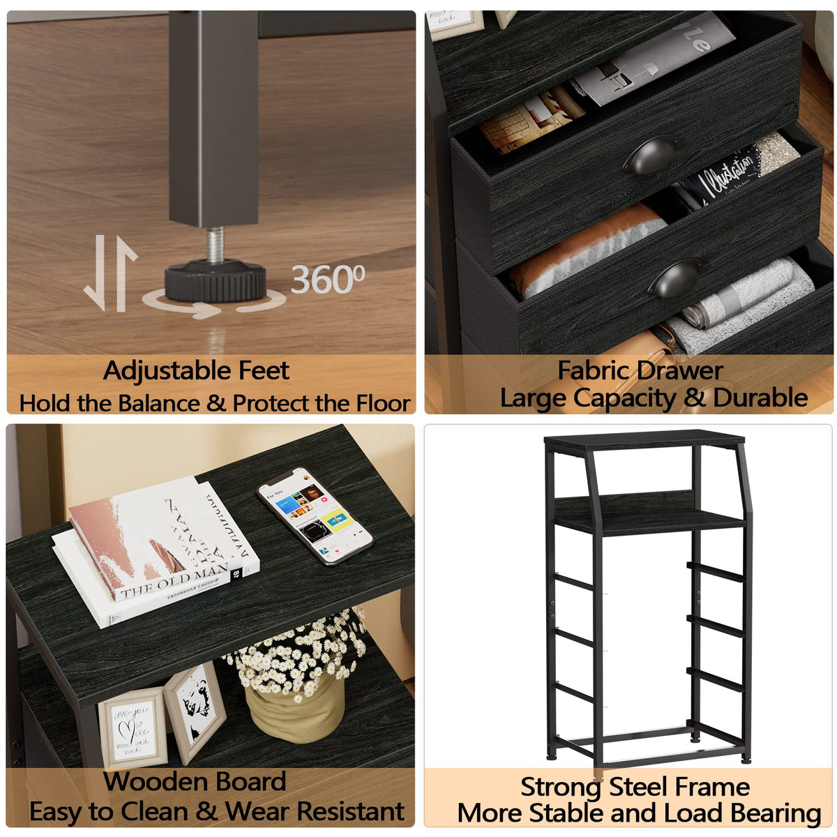 Tall Nightstand with Fabric Drawer Y361682