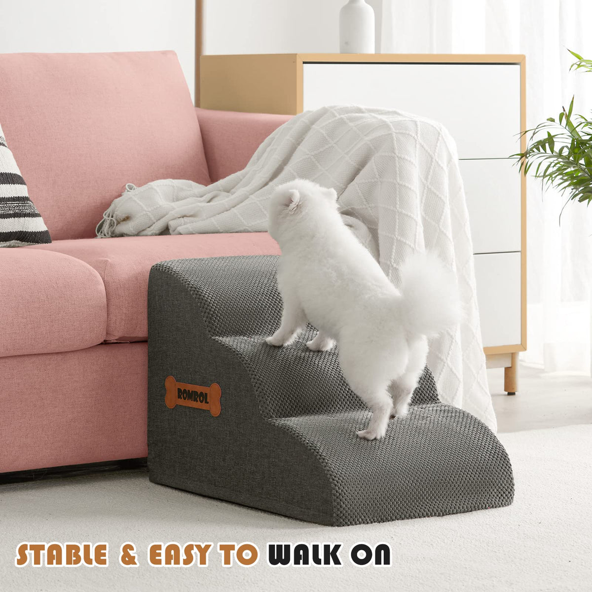 3-Steps Dog Stairs Ramp with Non-Slip Waterproof Fabric Cover B55245