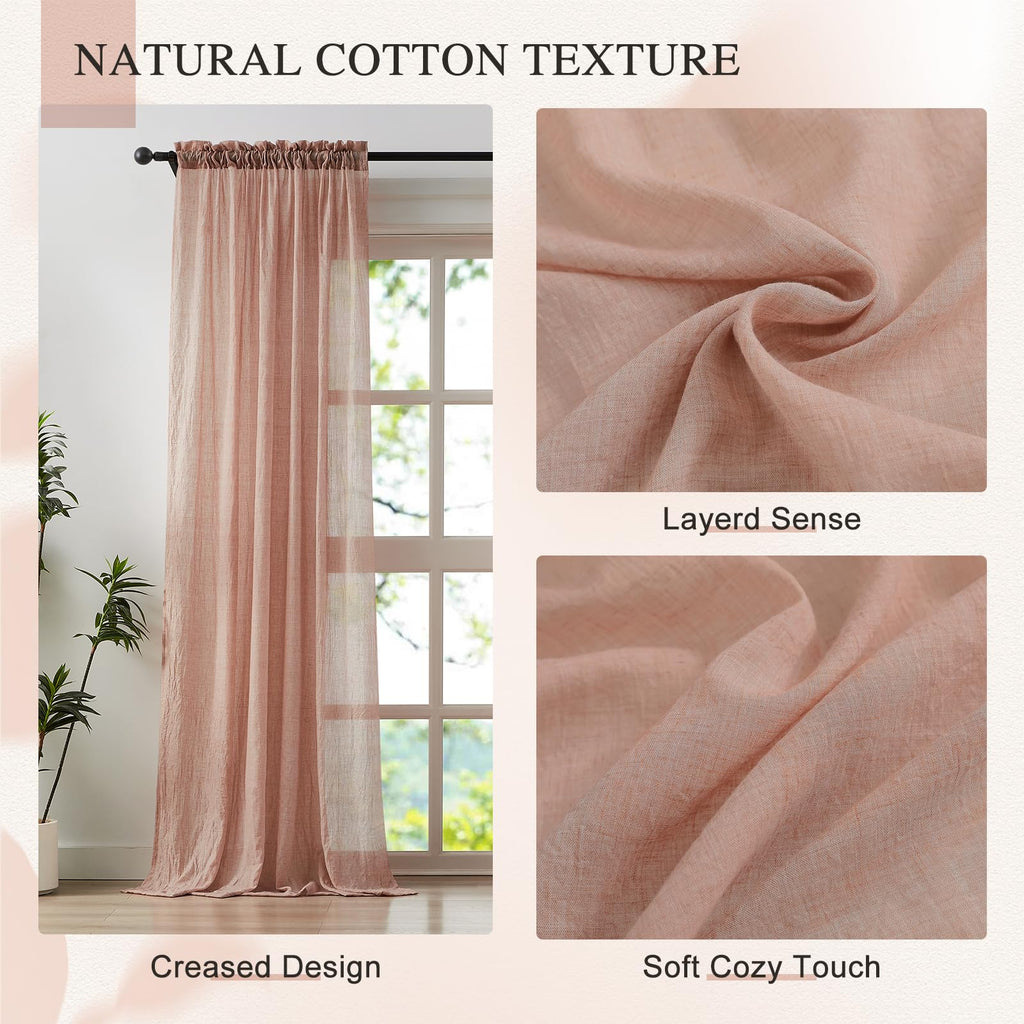 Blush Pink Sheer Cotton Linen Curtains 2 Panels L64043