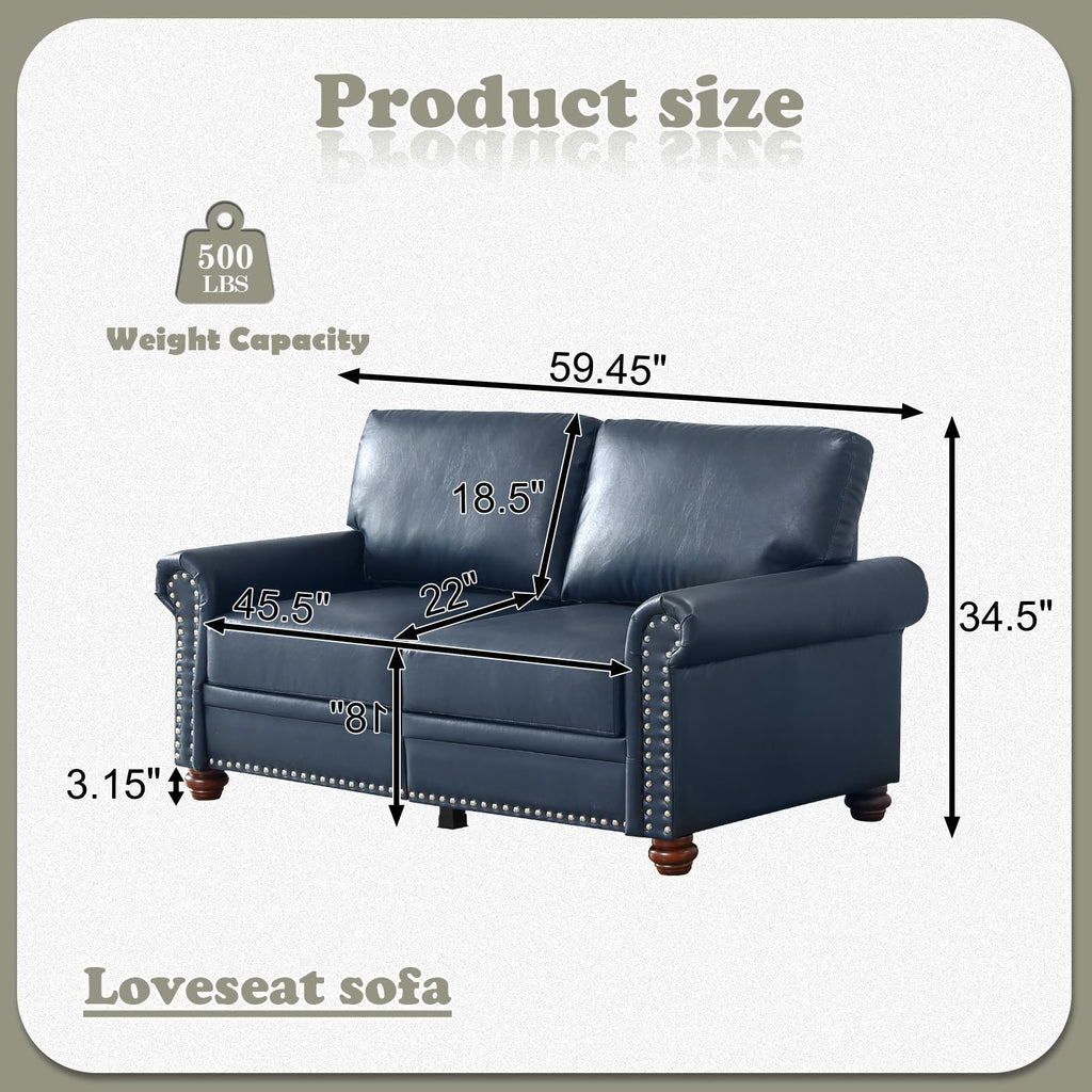 Navy Blue PU Leather Storage Loveseat Sofa L38040