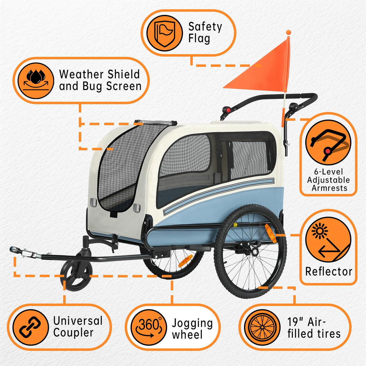 Dog Bike Trailer, 2-in-1 Pet Stroller Cart Bicycle Carrier, Folding with Quick Release Wheels Q14947