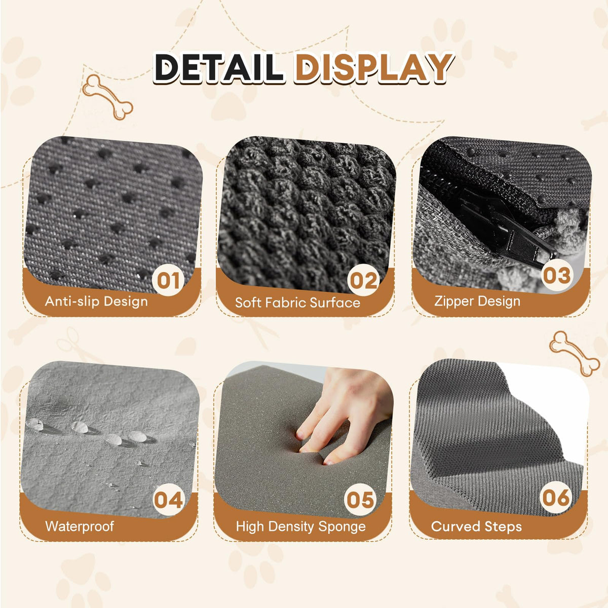 3-Steps Dog Stairs Ramp with Non-Slip Waterproof Fabric Cover B55245
