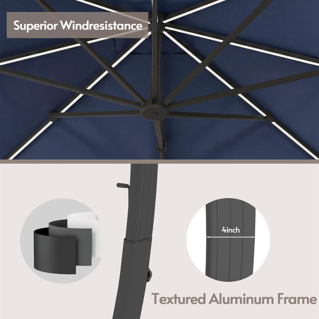 11x11ft Solar Powered Led Cantilever Umbrella with Base J778