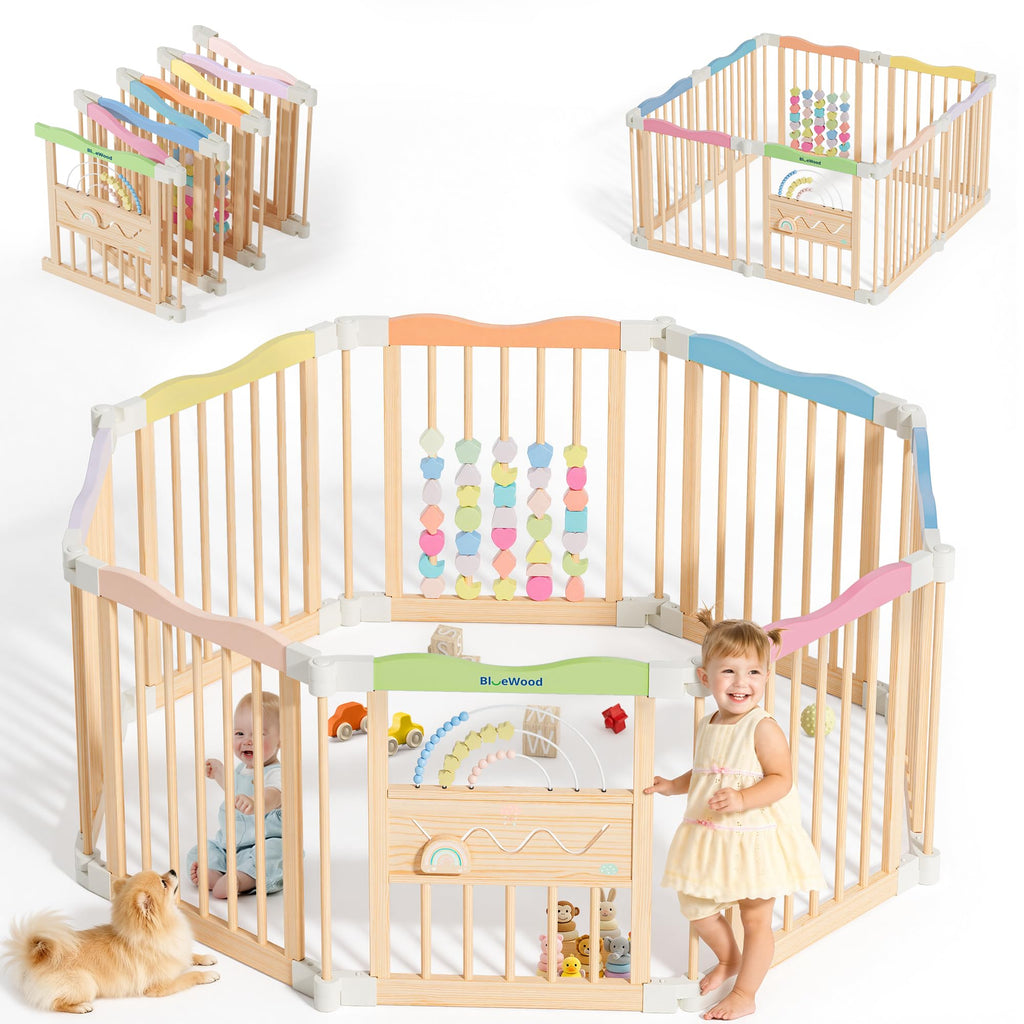 Foldable Wooden Baby Playpen, 45 x 45 x 24 inches V84590