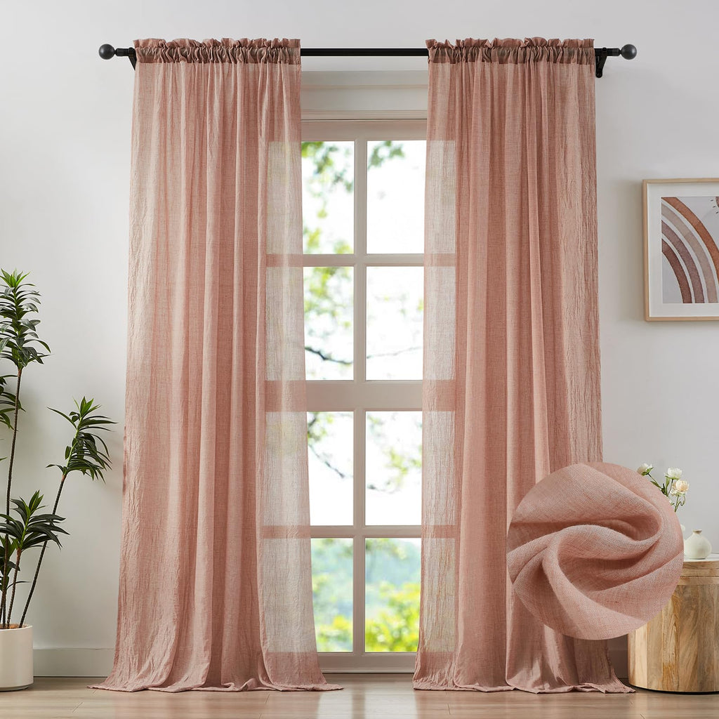 Blush Pink Sheer Cotton Linen Curtains 2 Panels L64043
