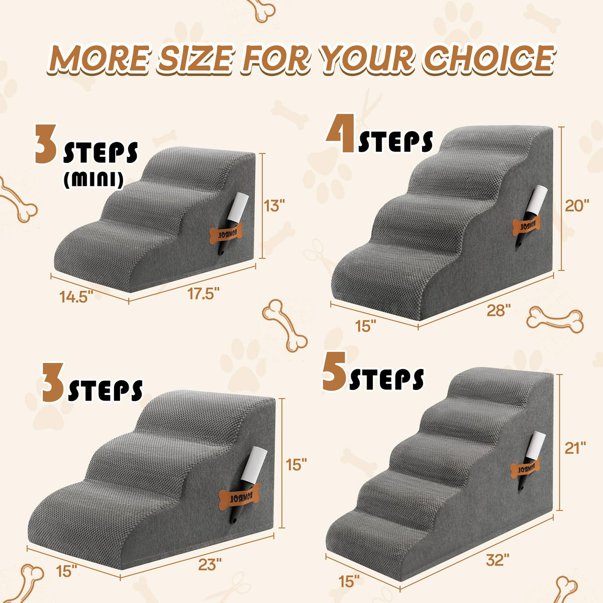 3-Steps Dog Stairs Ramp with Non-Slip Waterproof Fabric Cover B55245