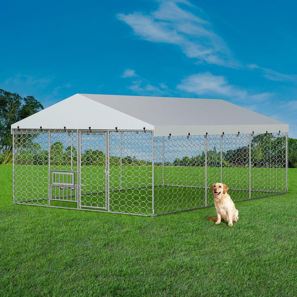 10x15FT Galvanized Outdoor Dog Kennel Q3385