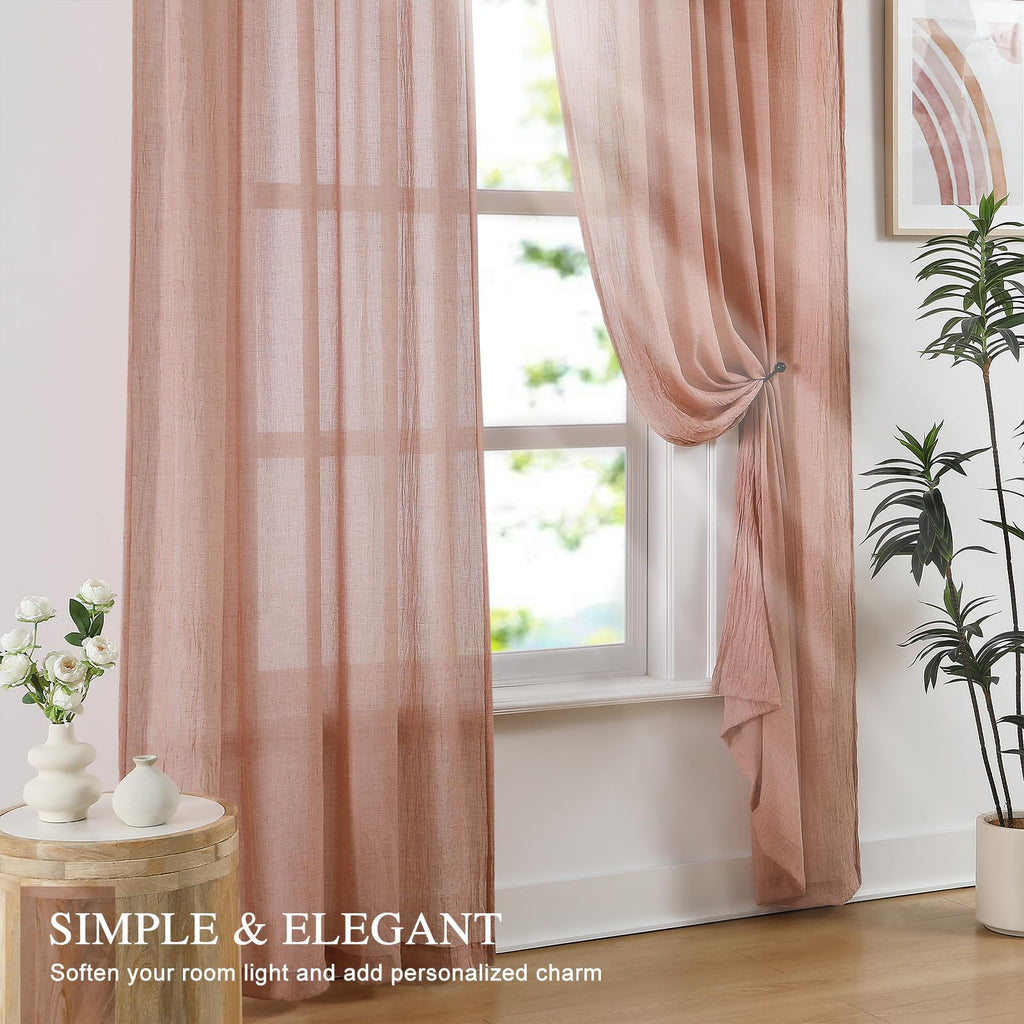 Blush Pink Sheer Cotton Linen Curtains 2 Panels L64043