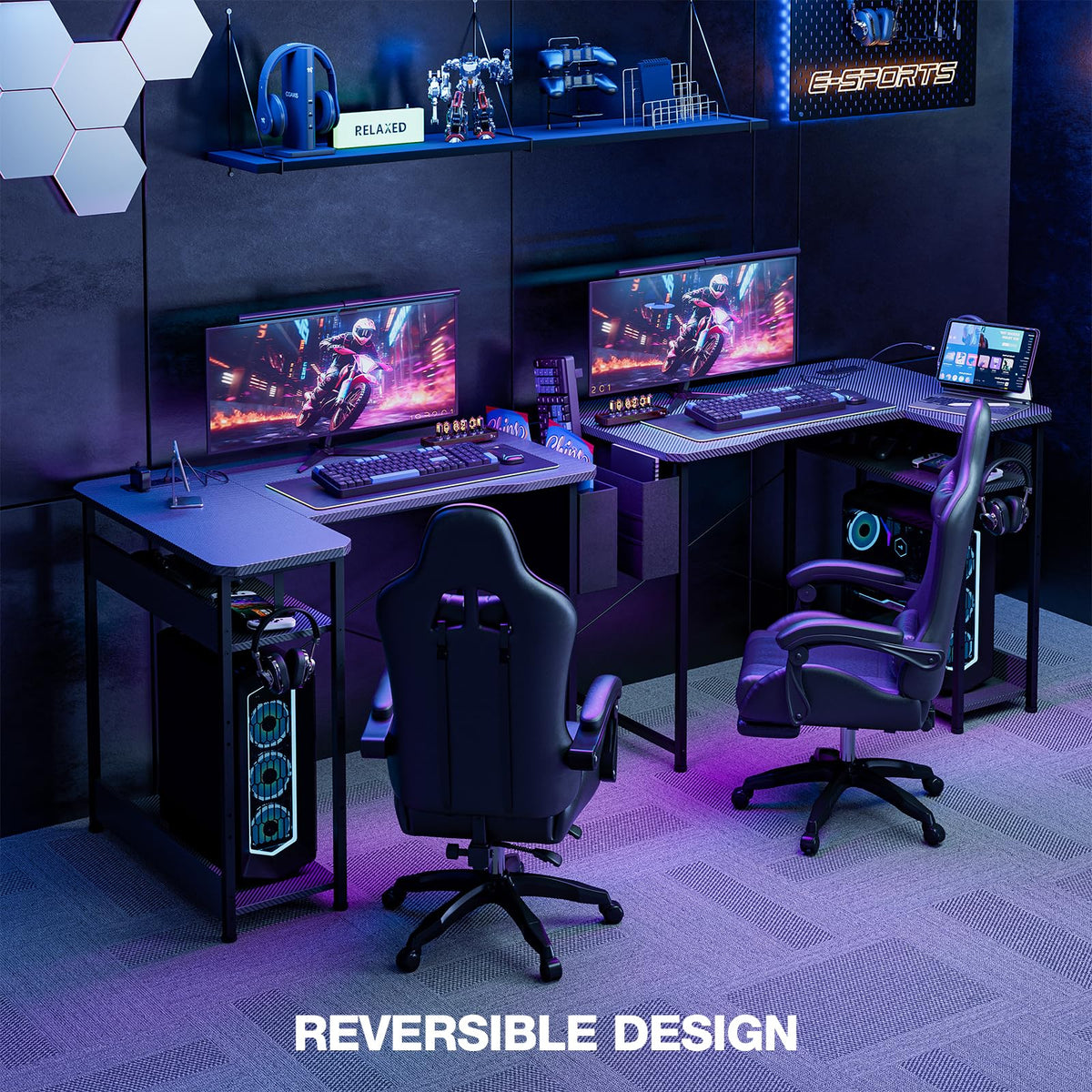 L Shaped Gaming Desk 40 Inch Black Carbon R74205