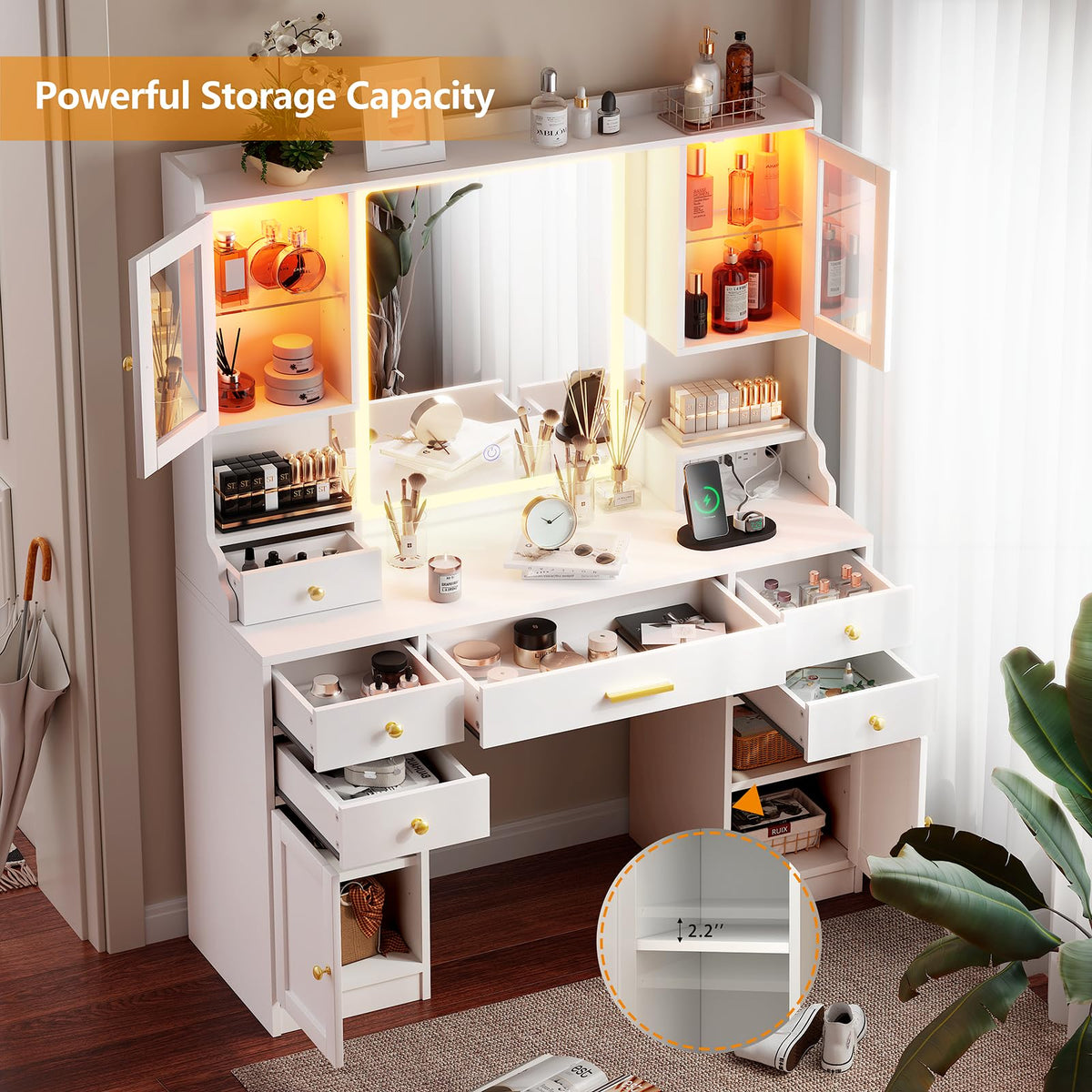White Makeup Vanity Desk with LED Mirror A538