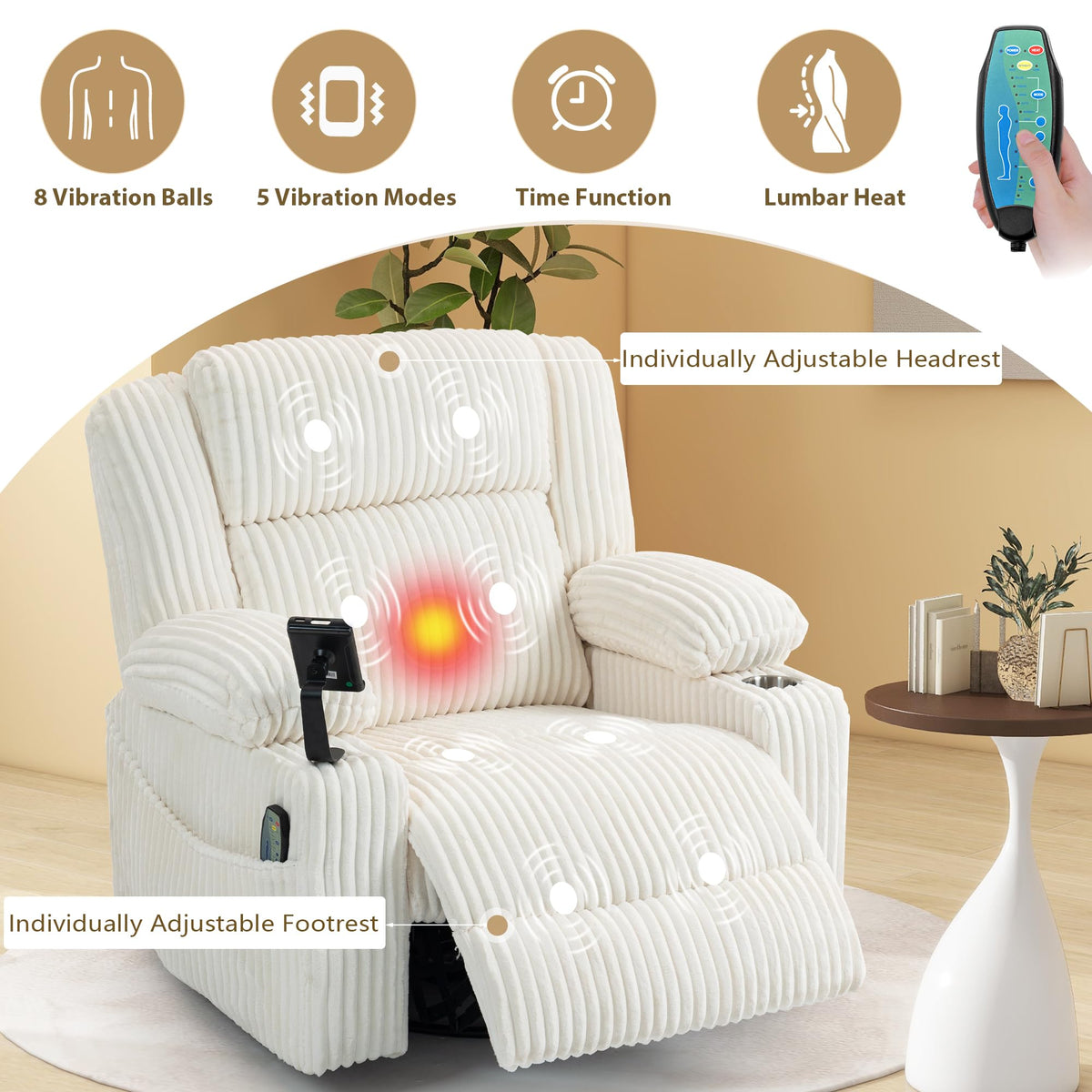 Power Swivel Rocker Recliner with Adjustable Headrest G737563