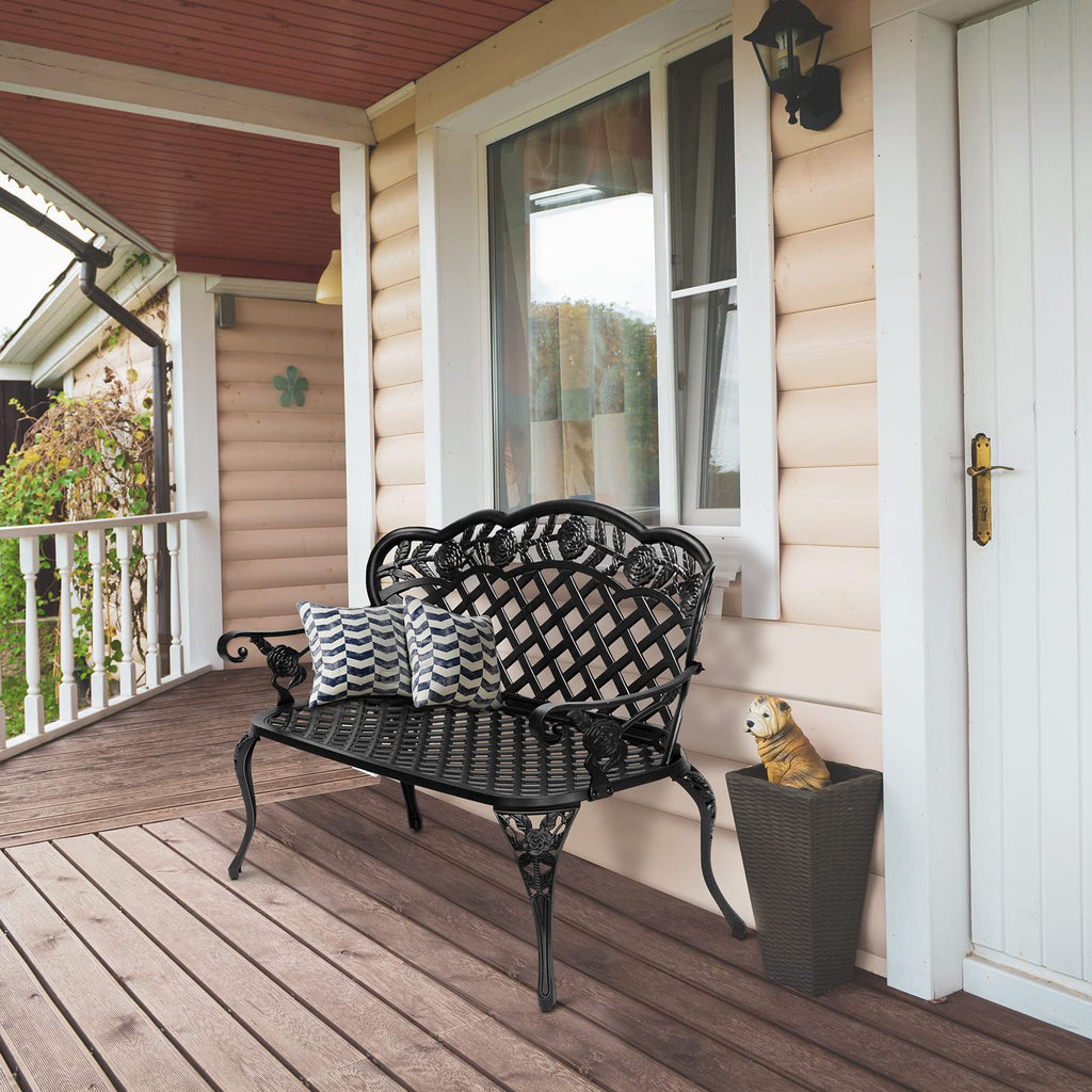 42.5" Black Cast Aluminum Outdoor Bench K711560