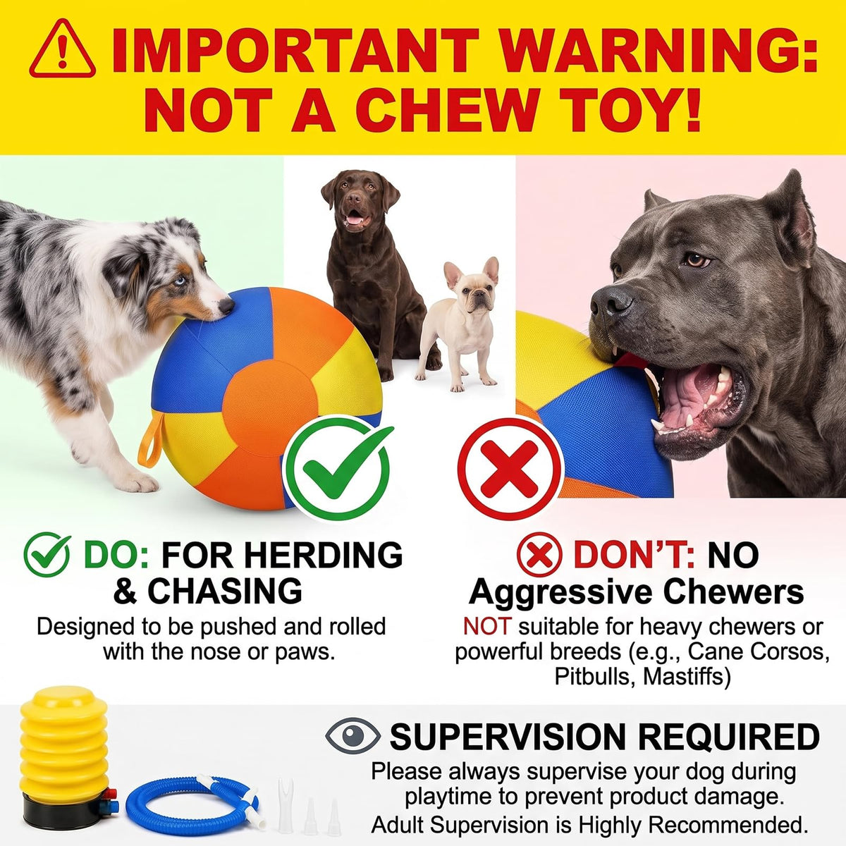 Inflatable Dog Ball with Handle Cover & Pump 18in M817108