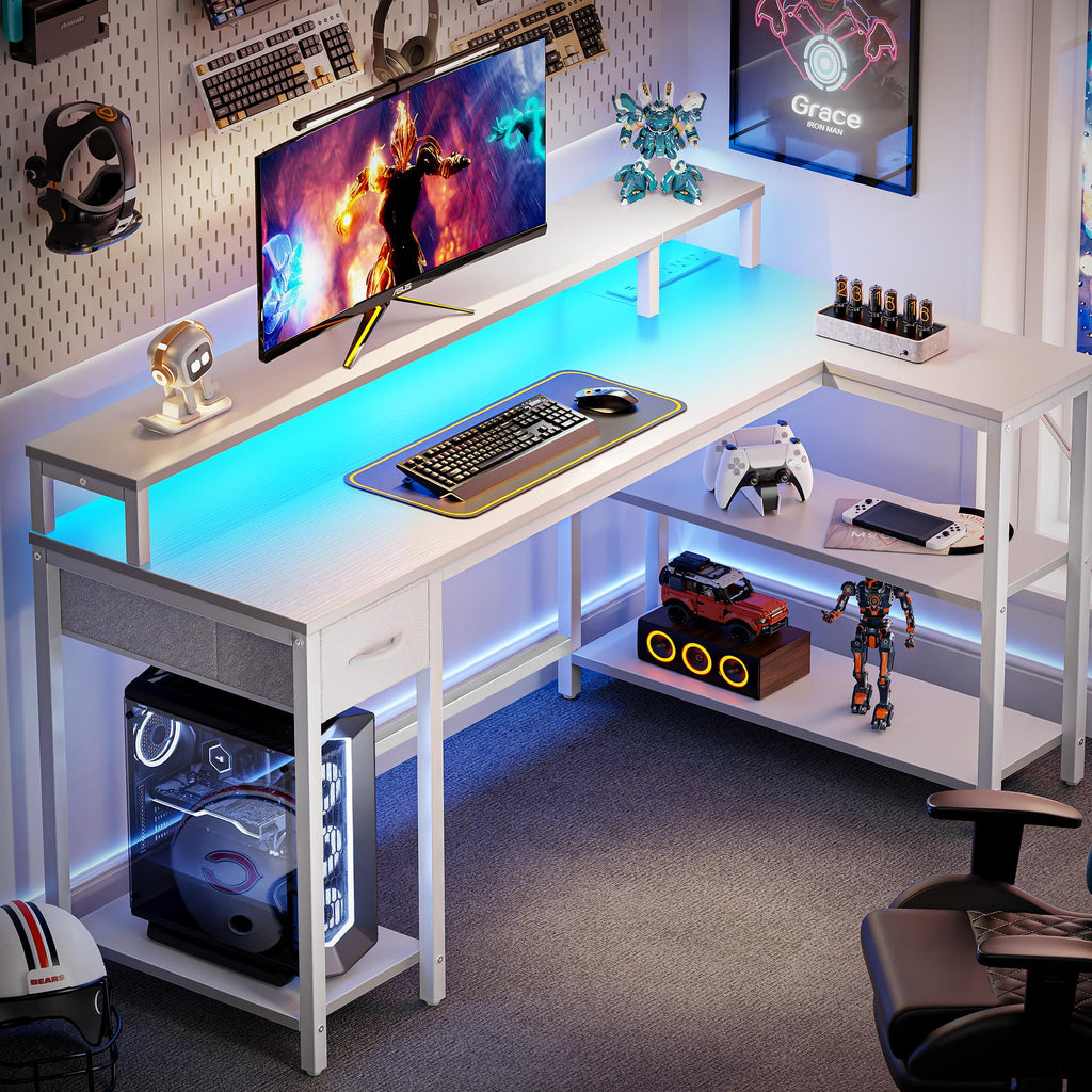 53 inch Reversible L Shaped Desk with LED Lights & Power Outlets C440