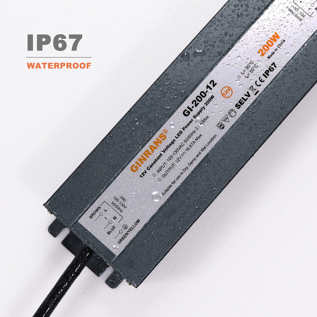 200W IP67 Waterproof Constant Voltage LED Driver Power Supply Transformer Y82671