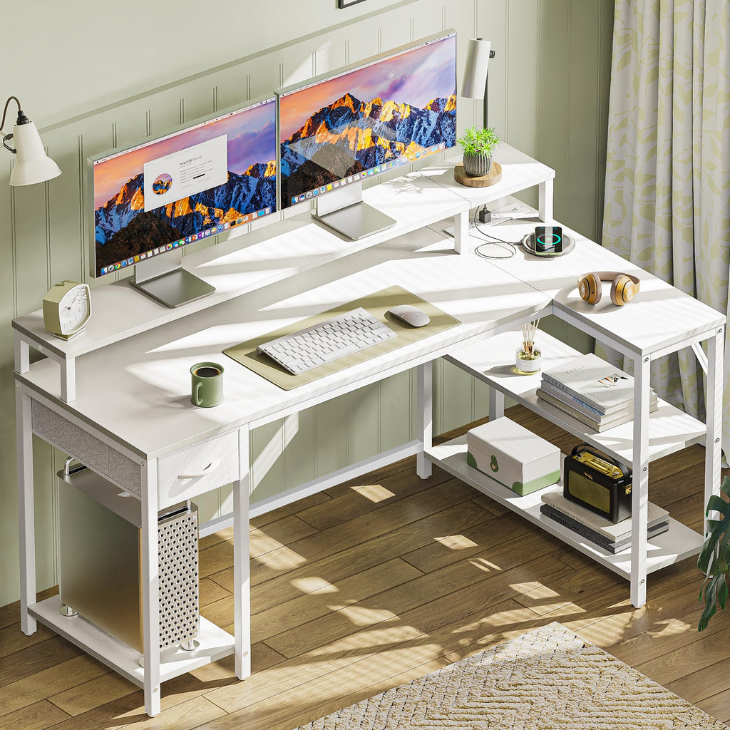 53 inch Reversible L Shaped Desk with LED Lights & Power Outlets C440