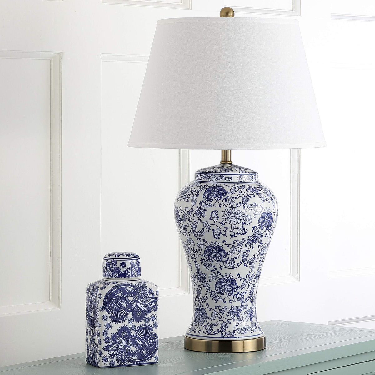 White Blue Ceramic Led Table Lamp Set of 2 J311221