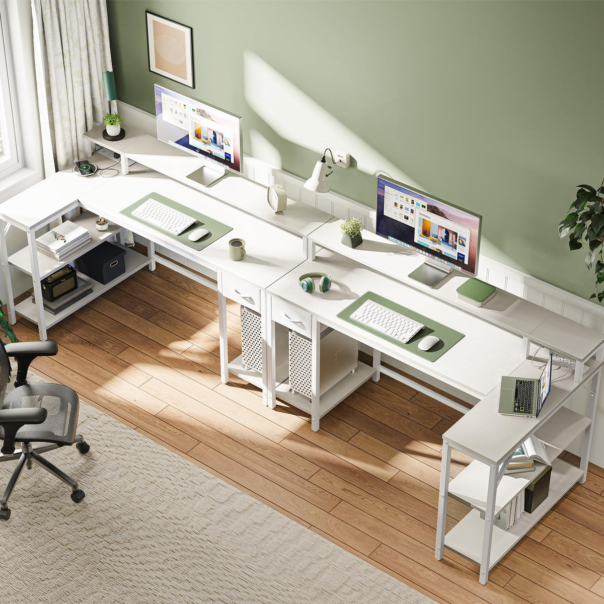 53 inch Reversible L Shaped Desk with LED Lights & Power Outlets C440