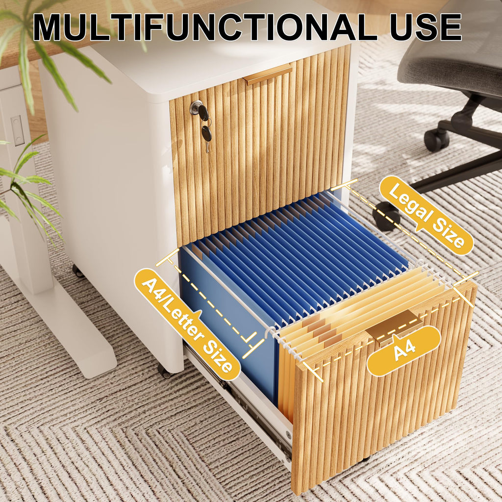 2 Drawer Wooden Mobile File Cabinet with Lock P7694