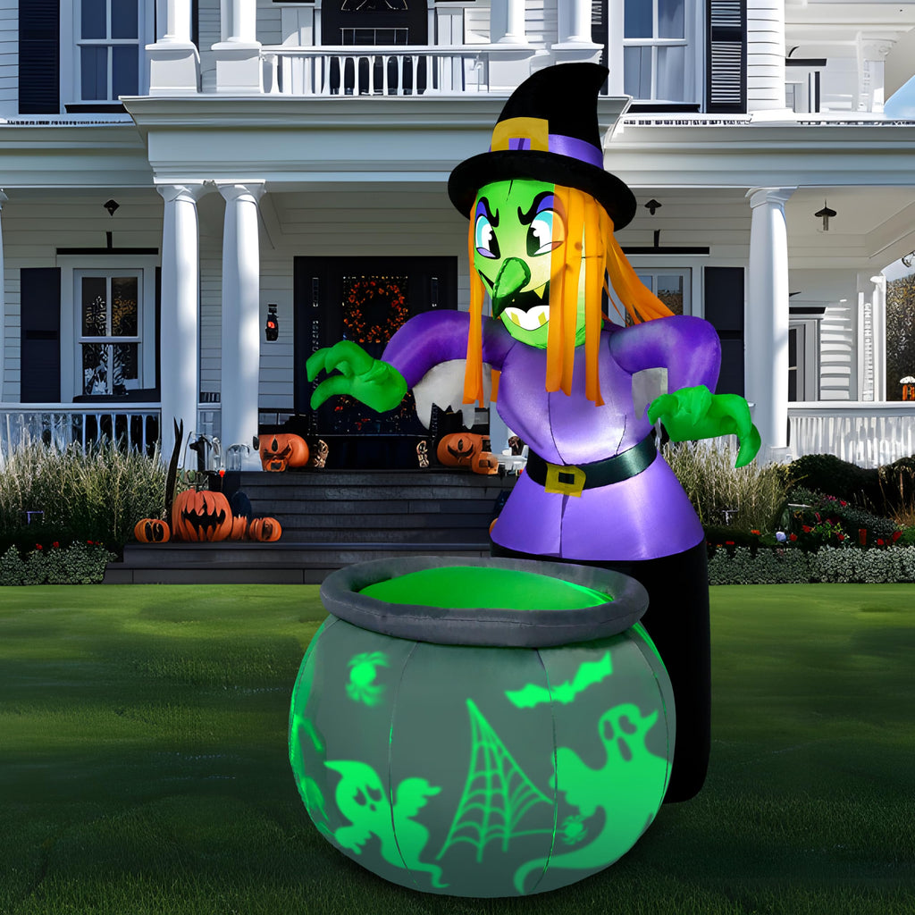 6 Ft Halloween Inflatable Witch and Cauldron Decoration with Green Ghost Light O7727