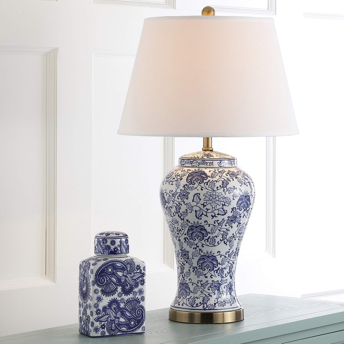 White Blue Ceramic Led Table Lamp Set of 2 J311221