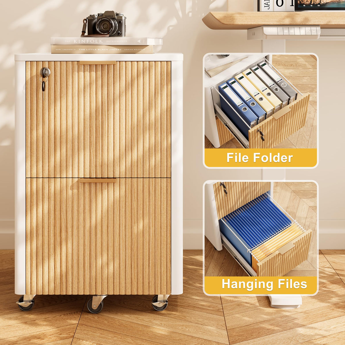 2 Drawer Wooden Mobile File Cabinet with Lock P7694
