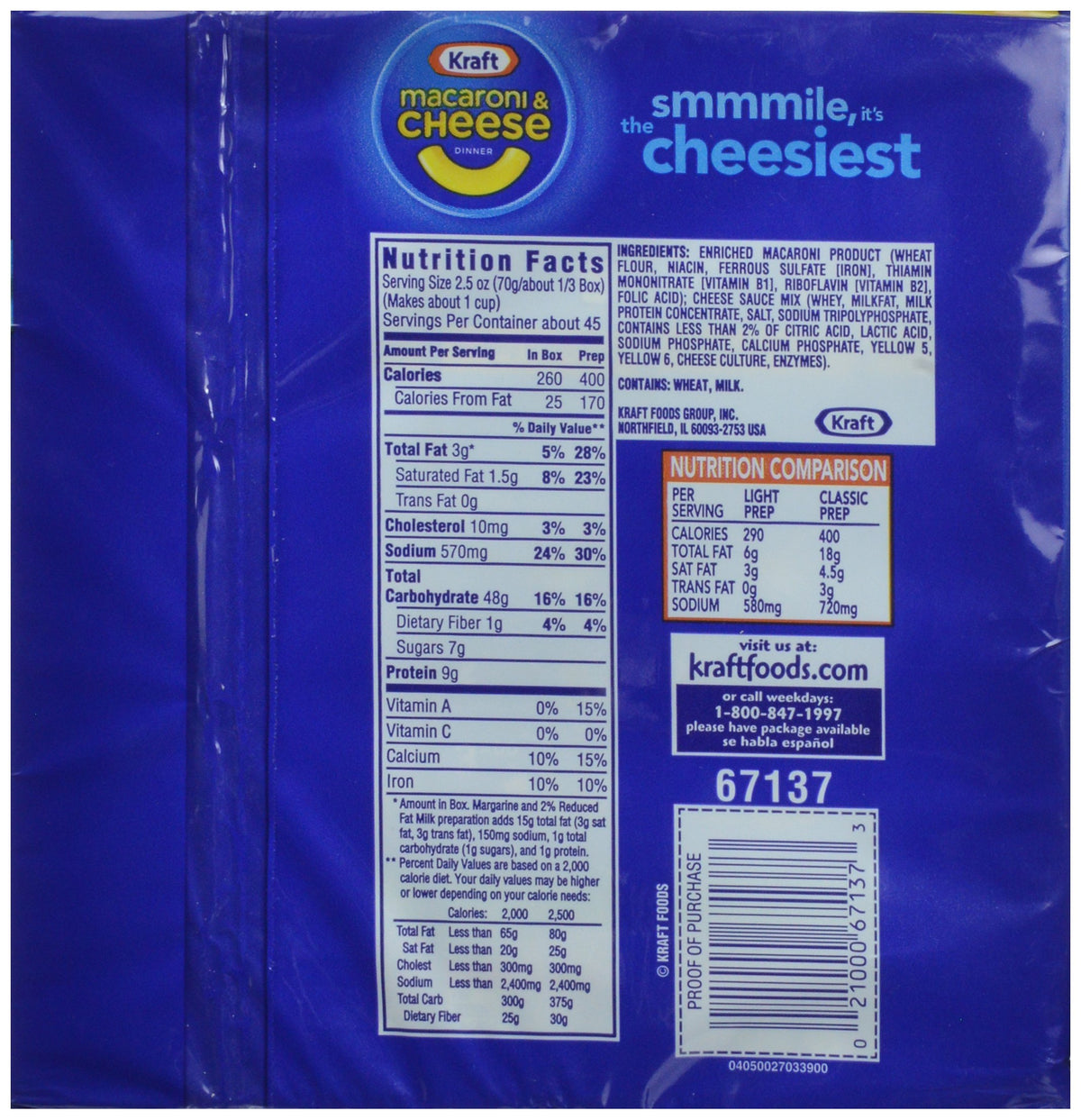 Macaroni & Cheese Dinner 7.25 oz 15 Pack R458